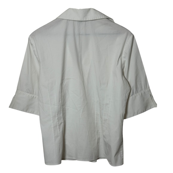 LAFAYETTE 148 White Cotton Blend Pleated 3/4 Sleeve Collared Shirt Top‎ Size 12 - Picture 7 of 7